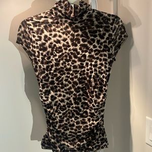 Kenneth Cole Leopard Top, S - Small, Ruched Sides, Cap Sleeves, Form Fitting